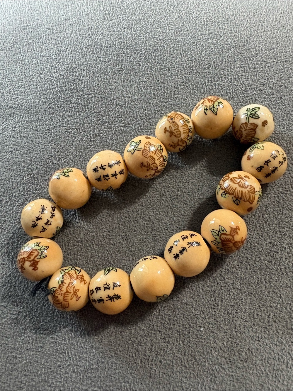 Vintage Ceramic Asian Friendship Bracelet Round Handpainted  Beads Stretch